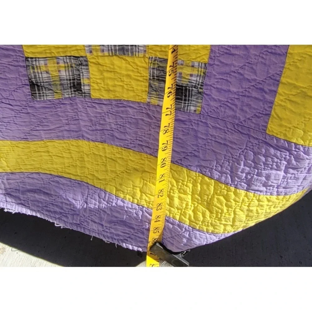 Handmade Nine Patch Quilt Purple Yellow Full Queen Cottage Farmhouse 86 x 74‎